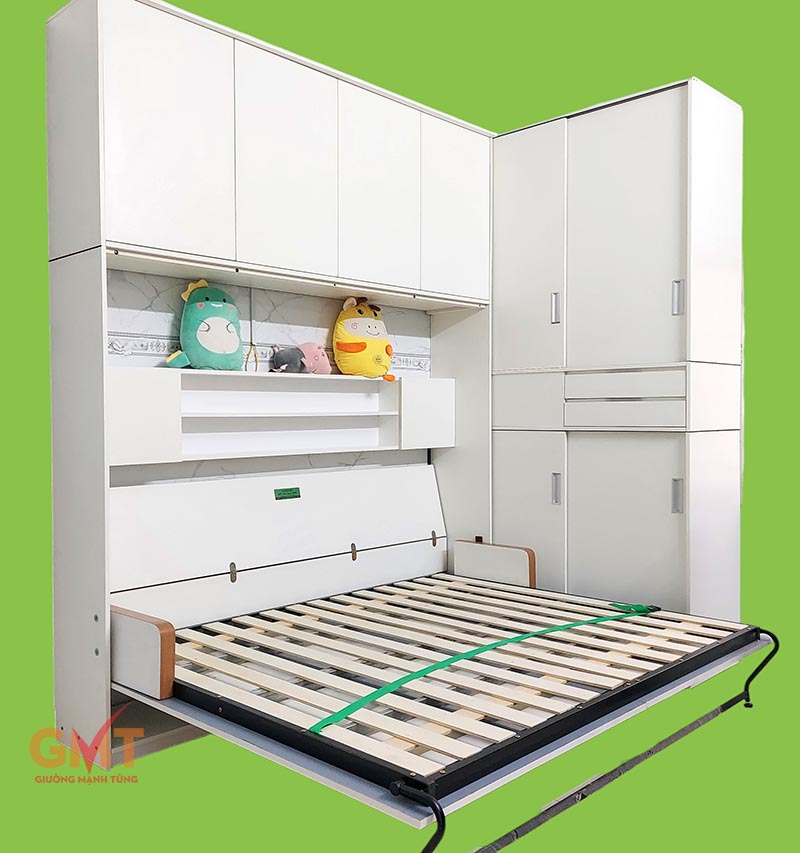 Thật bất ngờ khi biết về giường gấp đa năng 2 Giường gấp đa năng thông minh kèm tủ và kệ trang trí, màu trắng hiện đại dành cho phòng ngủ nhỏ – Nội thất thông minh Mạnh Tùng