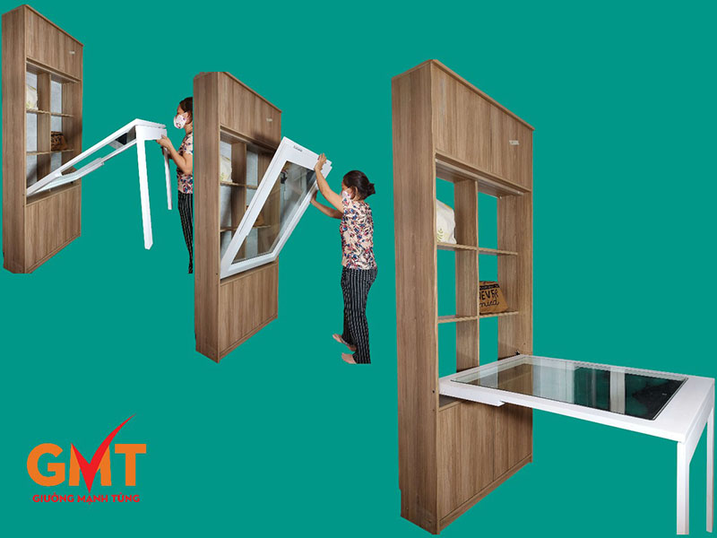 Bàn ghế thiết kế thông minh gấp gọn kết hợp tủ trưng bày tiện lợi – Nội thất đa năng Mạnh Tùng