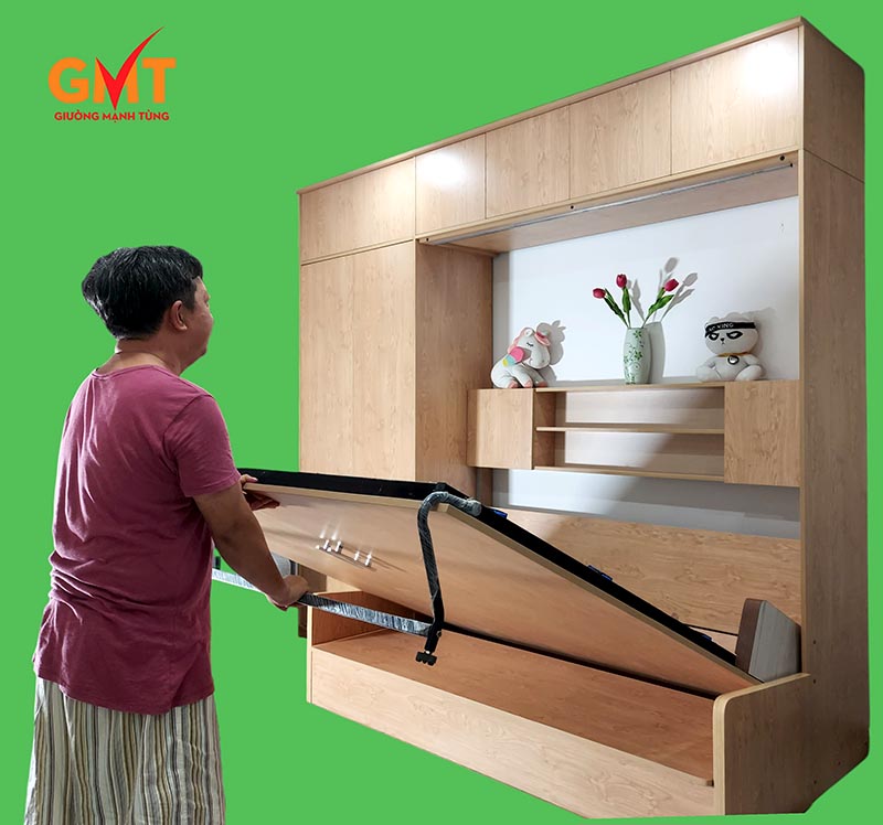 Giường gấp đa năng giải pháp tiết kiệm không gian ngôi nhà nhỏ 4 Giường gấp đa năng thông minh dạng nâng hạ kết hợp tủ trang trí tiết kiệm diện tích cho phòng nhỏ