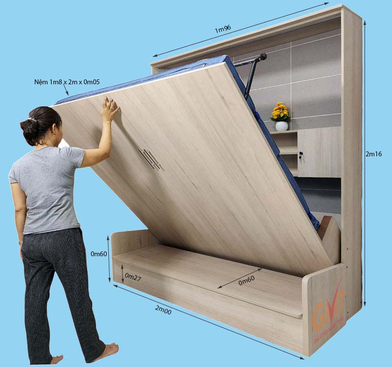 Giường gấp thông minh đa năng thiết kế tiện lợi, dễ sử dụng, giúp tiết kiệm diện tích và tối ưu không gian sống hiện đại.