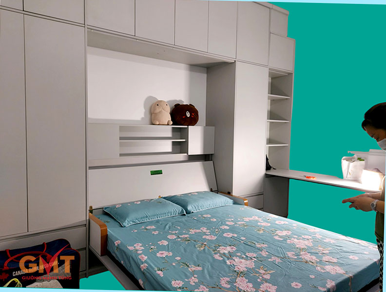 Nội thất cho nhà hẹp được ưa chuộng hiện nay 2 Giường gấp thông minh kết hợp tủ và bàn làm việc – mẫu nội thất cho nhà hẹp tối ưu không gian sống
