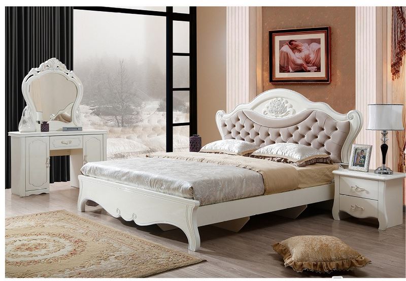 Giường gỗ công nghiệp tân cổ điển màu trắng đơn giản nhưng rất đẹp