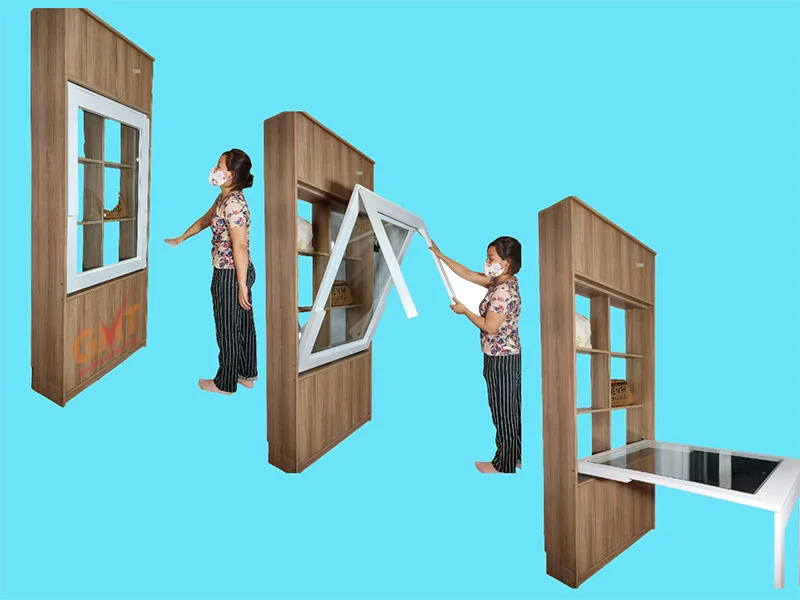 Bàn gấp đa năng kết hợp tủ trang trí, tiện lợi cho không gian nhỏ, dễ dàng gấp gọn chỉ với vài thao tác.