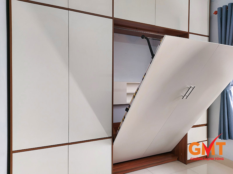 1 trong các loại giường gấp thông minh là Giường gấp thông minh kết hợp tủ hiện đại, tiết kiệm diện tích cho nhà nhỏ.