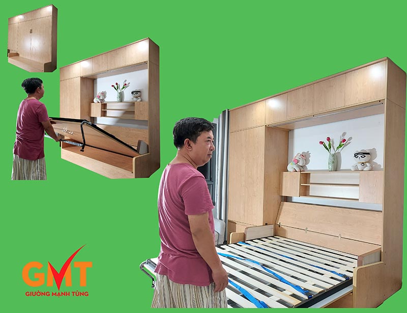 Giường gấp đa năng 1m8 gỗ công nghiệp, dễ dàng gấp mở, tiết kiệm không gian – Nội thất thông minh Mạnh Tùng.