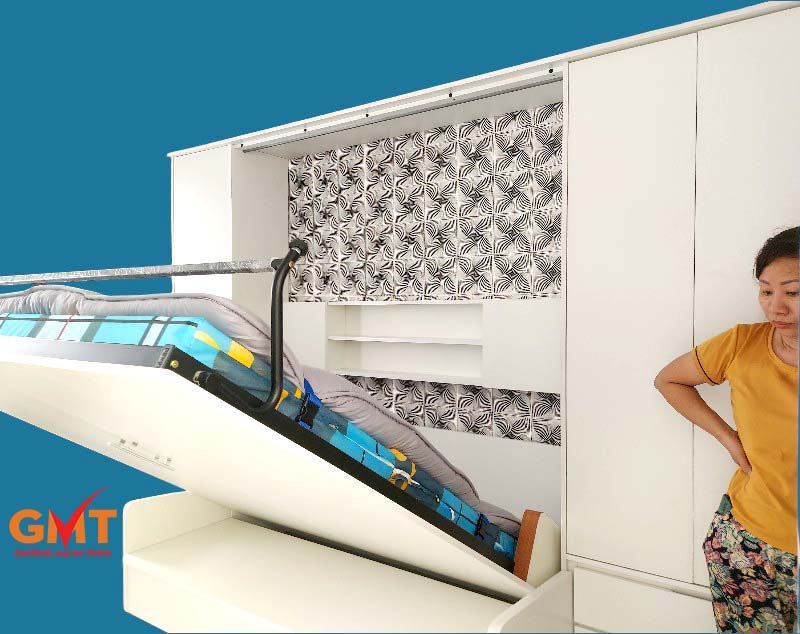 Giường thông minh MT gấp gọn vào tủ, thiết kế hiện đại giúp tối ưu diện tích phòng ngủ nhỏ.
