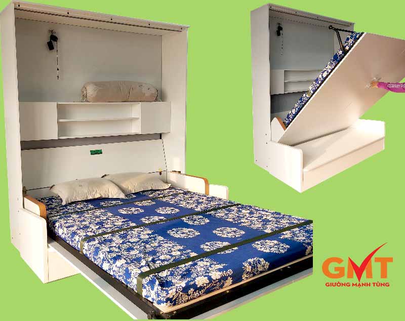 sofa Giường thông minh Mạnh Tùng màu trắng, dễ gấp gọn tiết kiệm không gian, thiết kế hiện đại.