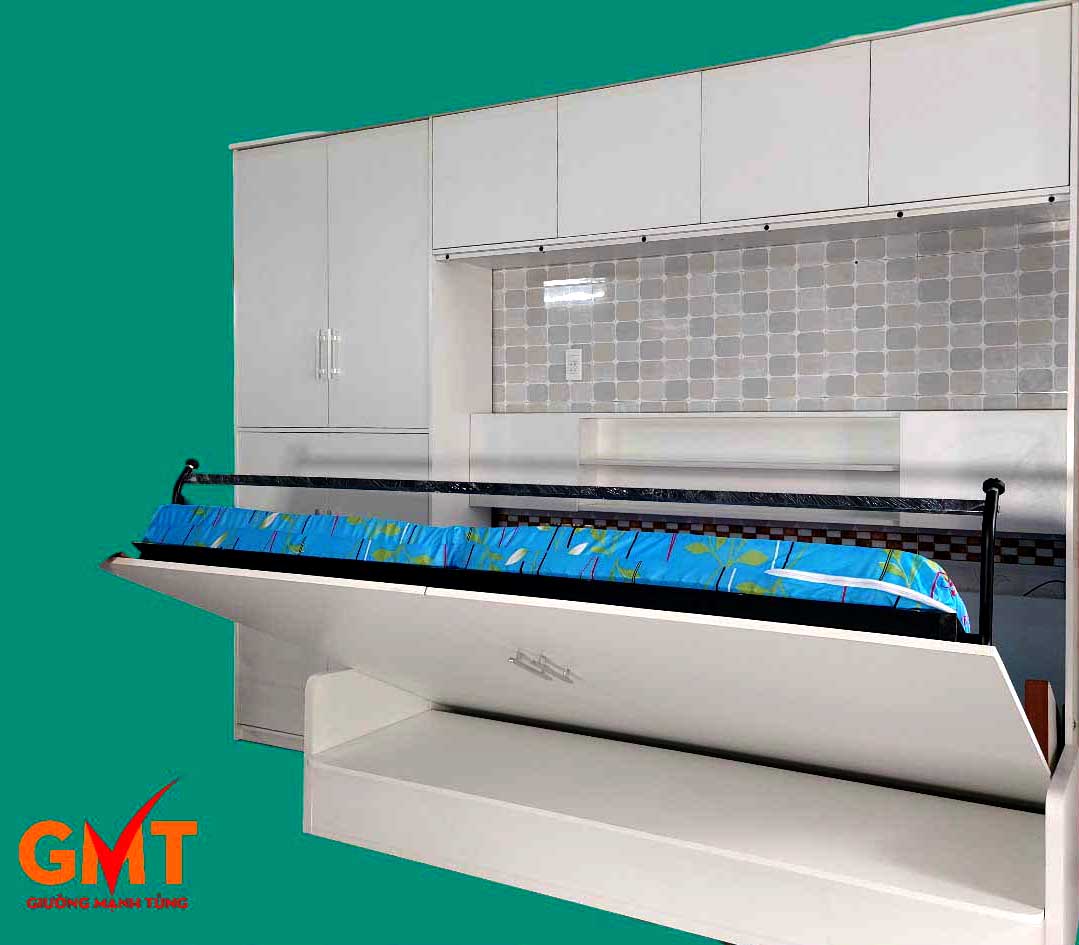 Giường gấp đa năng kèm tủ âm tường hiện đại, tiết kiệm không gian – Nội thất thông minh Mạnh Tùng.