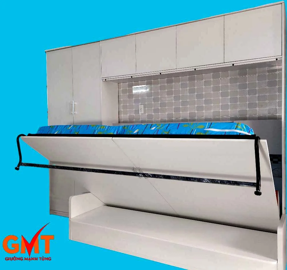 Giường gấp đa năng có hộc tủ và sofa tiện lợi.