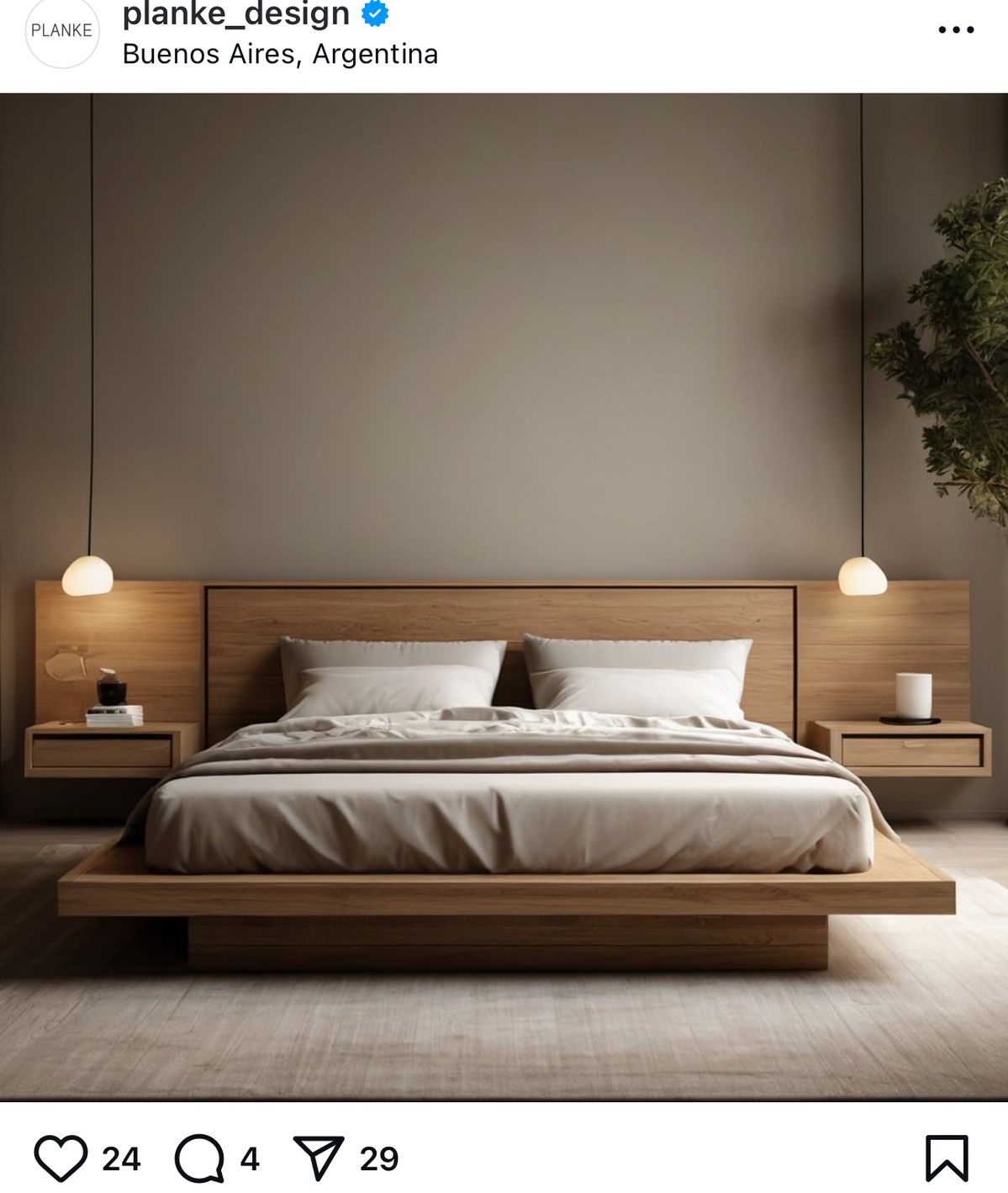 20 mẫu giường gỗ đẹp được ưa chuộng hiện nay 2 Giường ngủ gỗ thiết kế tối giản phong cách hiện đại, khung giường thấp bằng gỗ tự nhiên, đầu giường liền táp đầu giường sang trọng