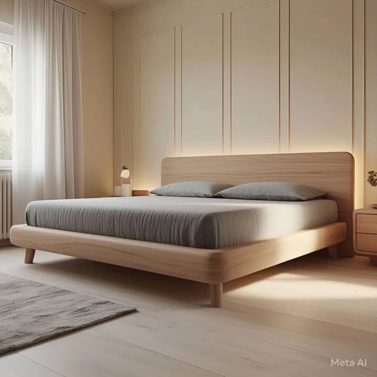 20 mẫu giường gỗ đẹp được ưa chuộng hiện nay 4 Giường gỗ tự nhiên phong cách tối giản, thiết kế hiện đại cho phòng ngủ chung cư