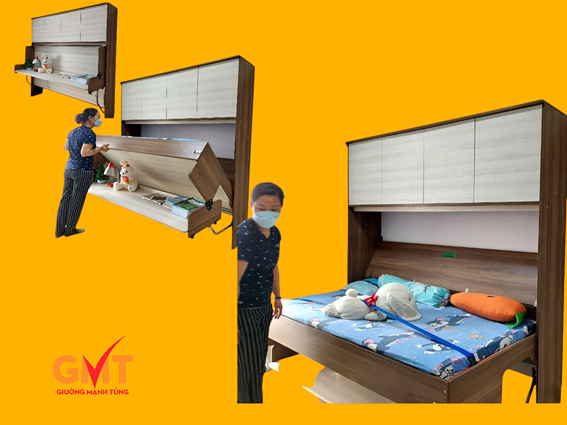 Giường gấp đa năng kết hợp bàn làm việc và tủ lưu trữ, thiết kế gấp gọn thông minh cho phòng nhỏ