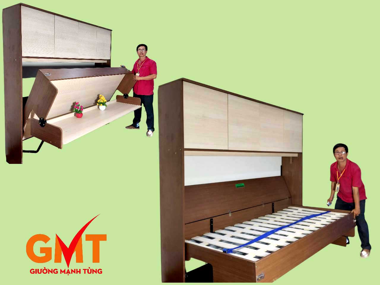 giường bàn học thông minh gấp gọn kết hợp tủ đa năng Mạnh Tùng tiết kiệm diện tích